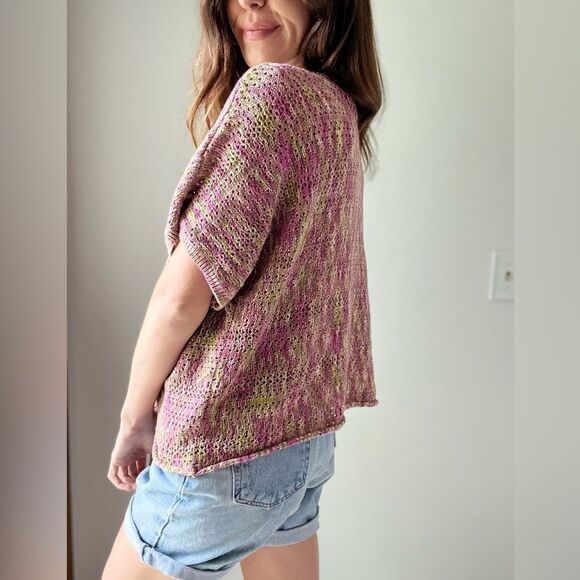 JH COLLECTIBLES Women’s Crochet Knit Cardigan Crop Top Pink Green Sweater 1X - Picture 5 of 13